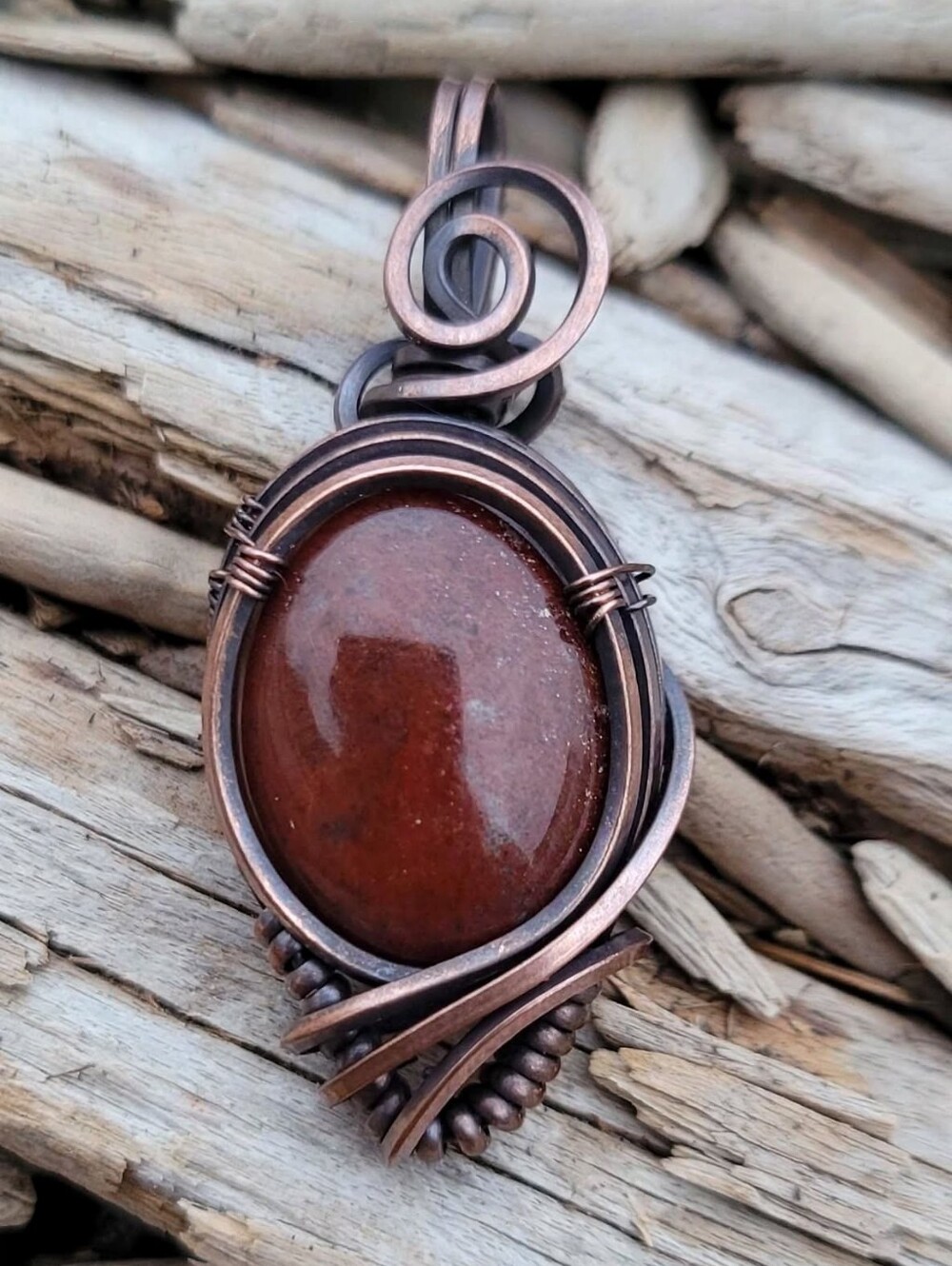 Moss Agate Copper Wire Wrap Pendant